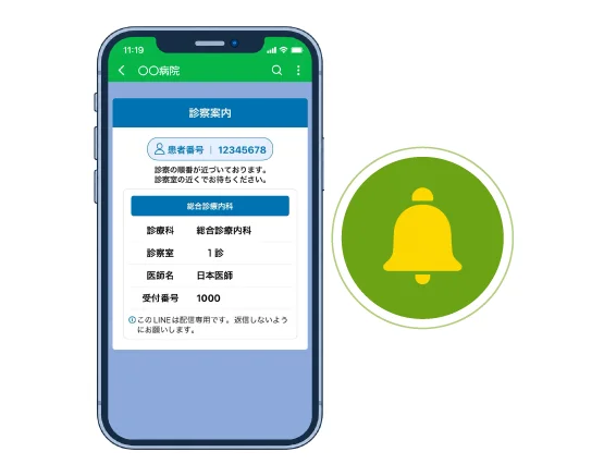 診察や会計のタイミングをLINEで受け取る画面
