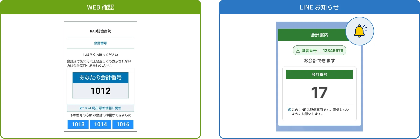 WEB確認の会計案内画面